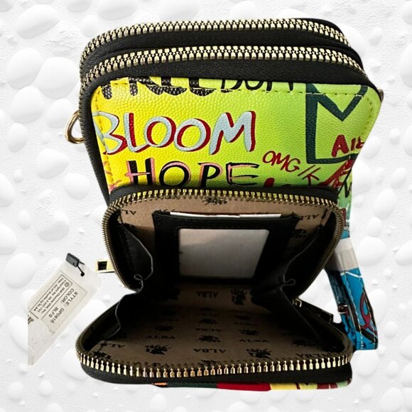 MULTI COLOURED ONLY Graffiti Queen Bee Crossbody Bag/Cell Phone NWT - Picture 5 of 8